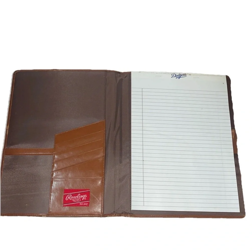 Rawlings Dodgers Leather Portfolio Notepad With Dodger Logo On Paper